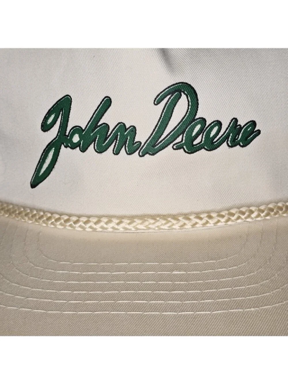 VTG‎ John Deere Ball Rope Hat Cap Adjustable Slide Cursive White 80s Youngan